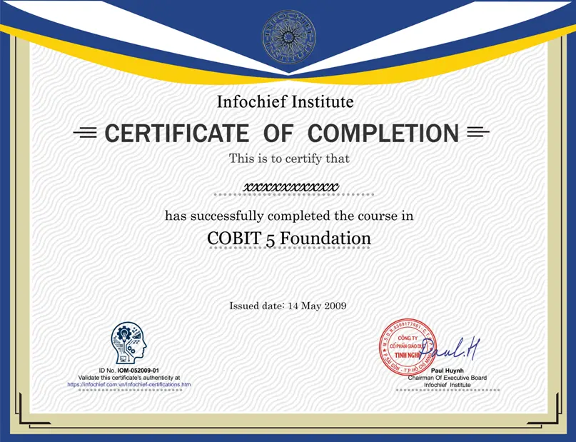 Mẫu chứng nhận COBIT 5 Foundation của Infochief Academy
