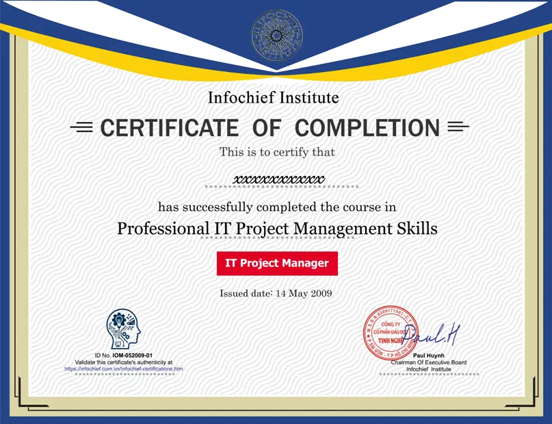 Mẫu chứng nhận Chứng nhận hoàn thành khóa học của Infochief Academy