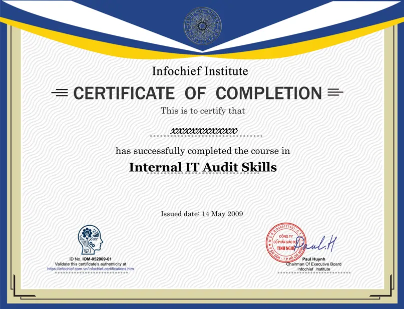 Mẫu chứng nhận Kiểm Toán IT Nội Bộ của Infochief Academy