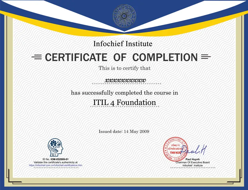 Mẫu chứng nhận ITIL 4 Foundation của Infochief Academy