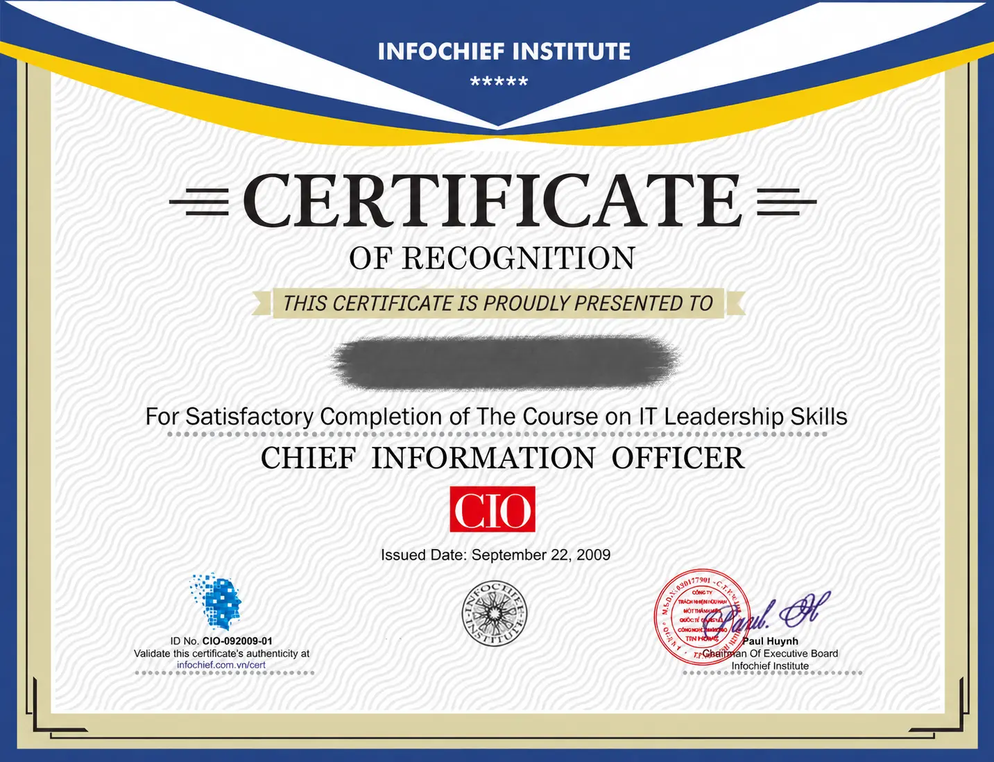 Mẫu chứng nhận hoàn thành khóa học Infochief Academy