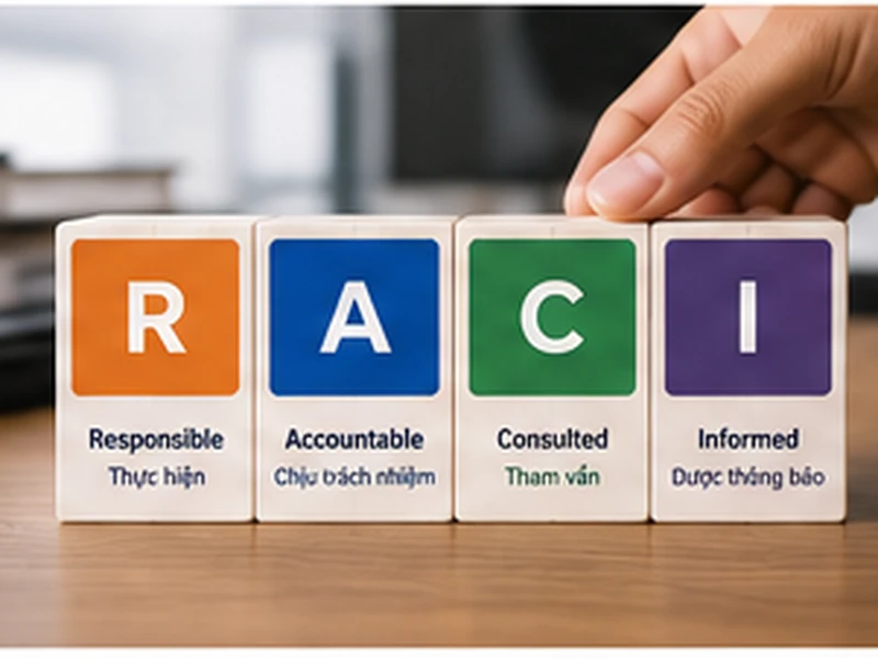 Ma trận RACI thể hiện Responsible Accountable Consulted Informed cho trách nhiệm trong bộ phận IT