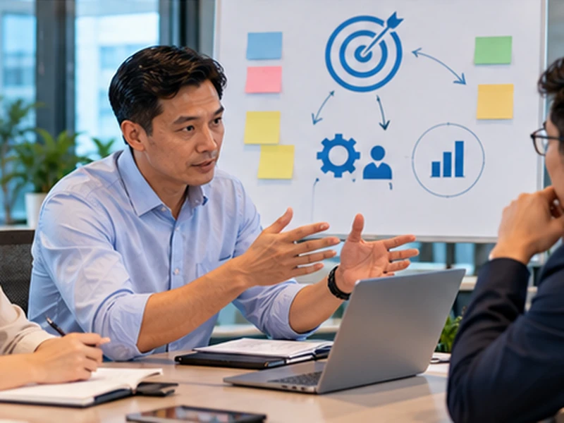 IT Manager cùng đại diện phòng kinh doanh thảo luận giải pháp và thống nhất mục tiêu chung