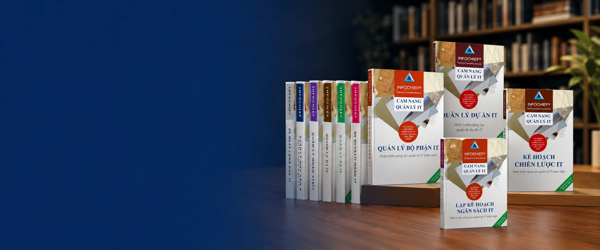 Infochief Academy IT Management book series in a corporate library setting