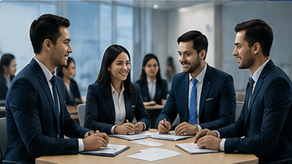 Corporate managers discussing capability-development solutions with an expert